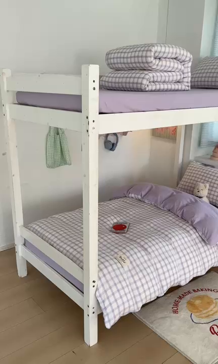 91家纺网 家纺一手货源 找家纺 顾里2025新款韩系格子阳离子泡泡纱学生宿舍上下铺三件套 香薰紫格