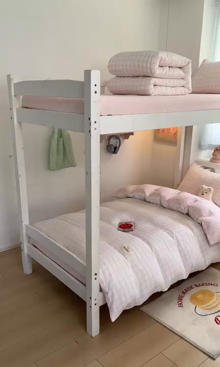 91家纺网 家纺一手货源 找家纺 顾里2025新款韩系格子阳离子泡泡纱学生宿舍上下铺三件套 少女粉格