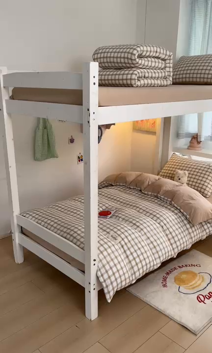 91家纺网 家纺一手货源 找家纺 顾里2025新款韩系格子阳离子泡泡纱学生宿舍上下铺三件套 复古奶咖