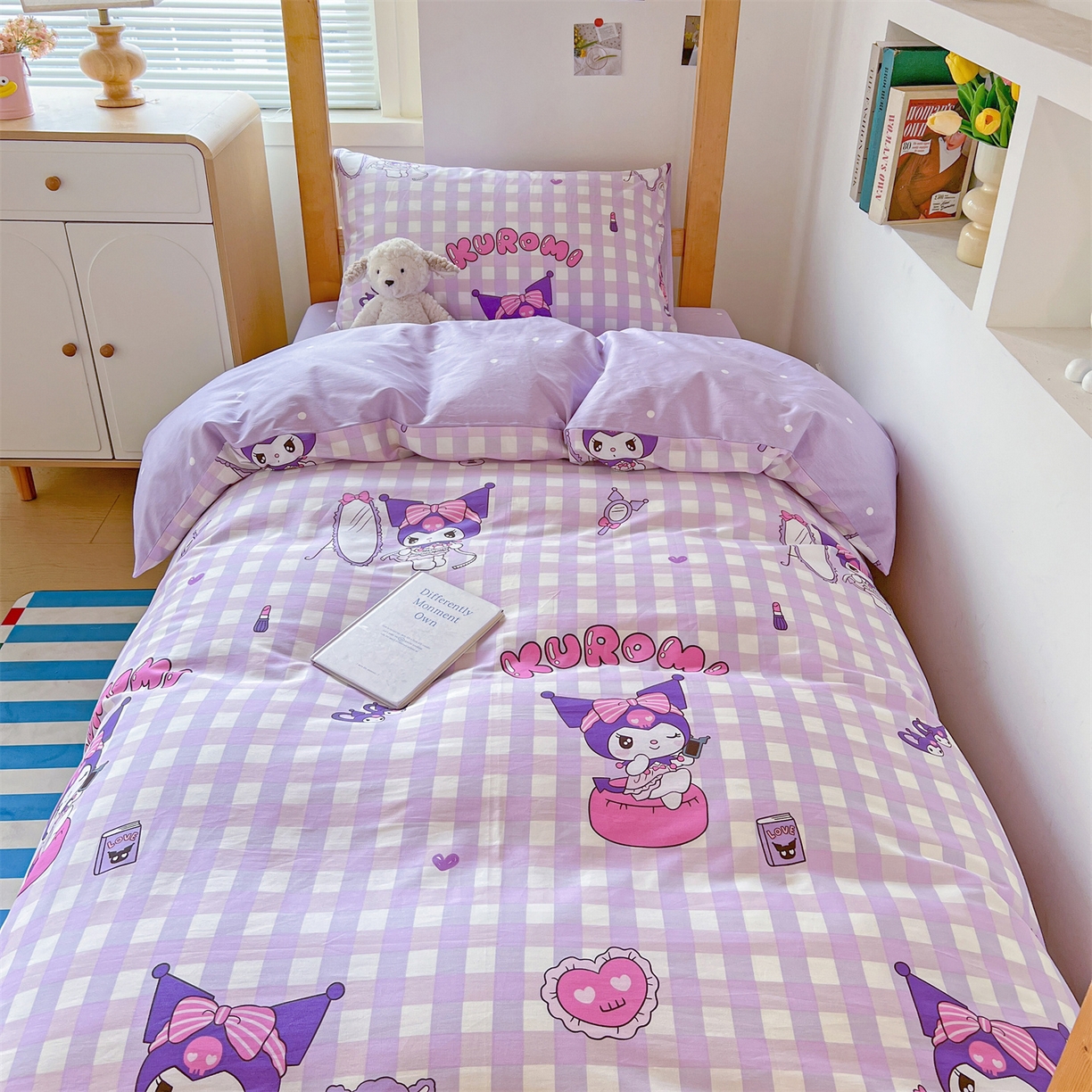 91家纺网 家纺一手货源 找家纺 名兮家居 2025-全棉纯棉13372经典奥特曼-三丽鸥学生床多件套【含防伪标】 格子库洛米