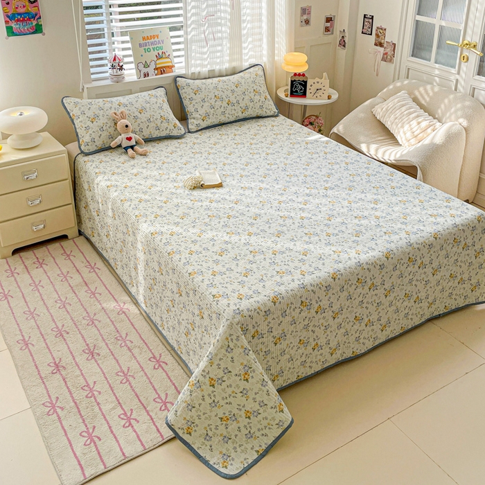 91家纺网 家纺一手货源 找家纺 富馨莱 2025春夏新款纯棉夹棉单床盖床盖单件薄床垫 艾莎