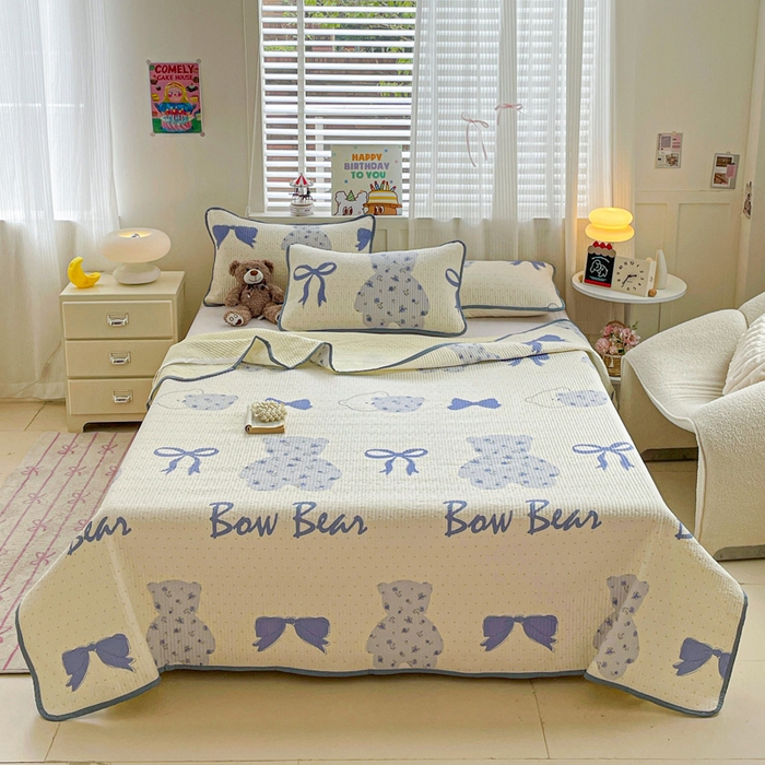 富馨莱 2025春夏新款纯棉夹棉单床盖床盖单件薄床垫 蝴蝶结小熊