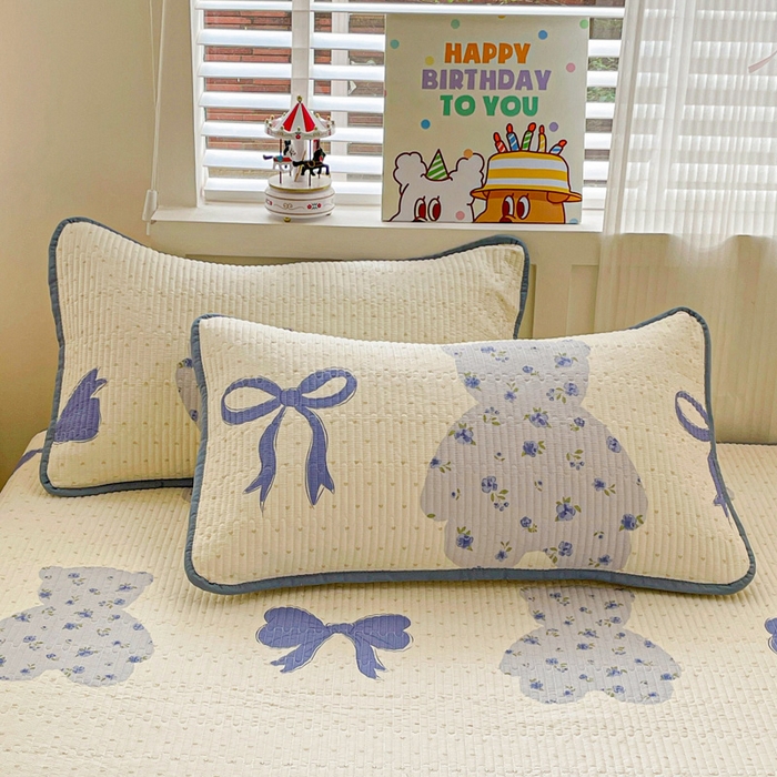 91家纺网 家纺一手货源 找家纺 富馨莱 2025春夏新款纯棉夹棉单床盖床盖单件薄床垫 蝴蝶结小熊