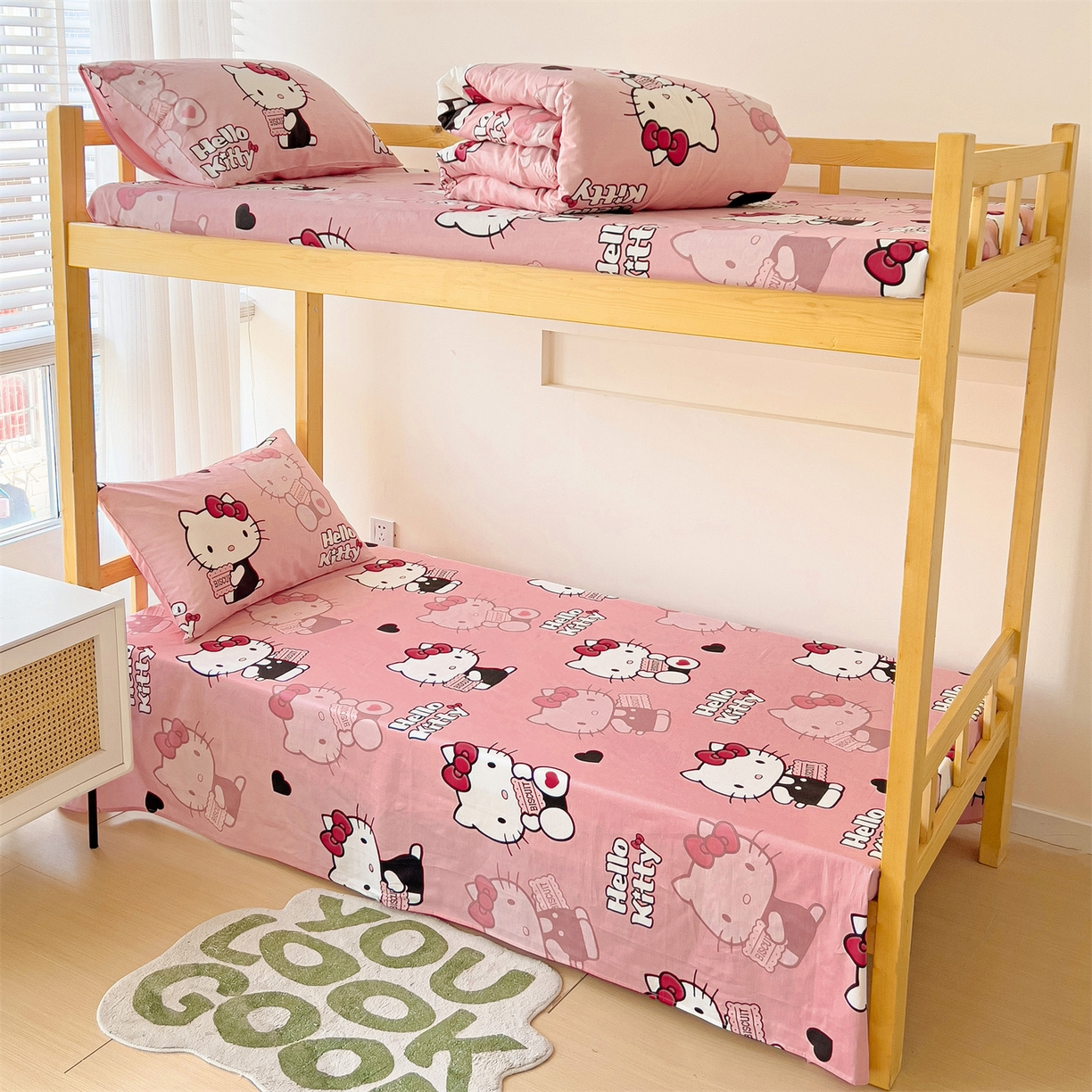 91家纺网 家纺一手货源 找家纺 名兮家居 2025-全棉纯棉13372经典奥特曼-三丽鸥学生床多件套【含防伪标】 爱心kt