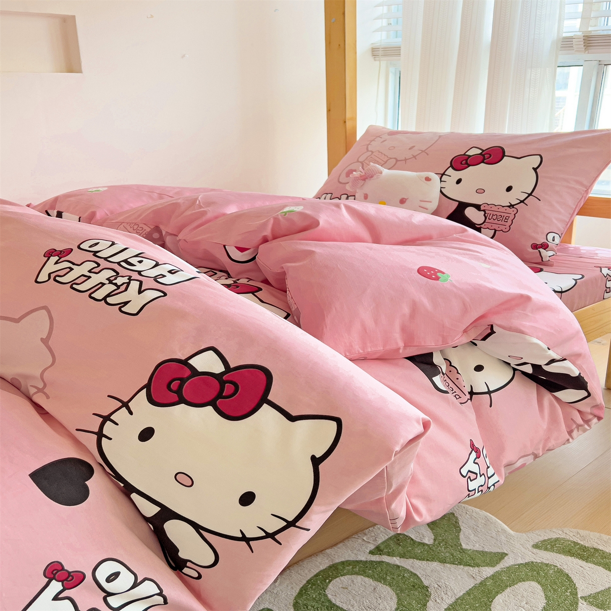 91家纺网 家纺一手货源 找家纺 名兮家居 2025-全棉纯棉13372经典奥特曼-三丽鸥学生床多件套【含防伪标】 爱心kt