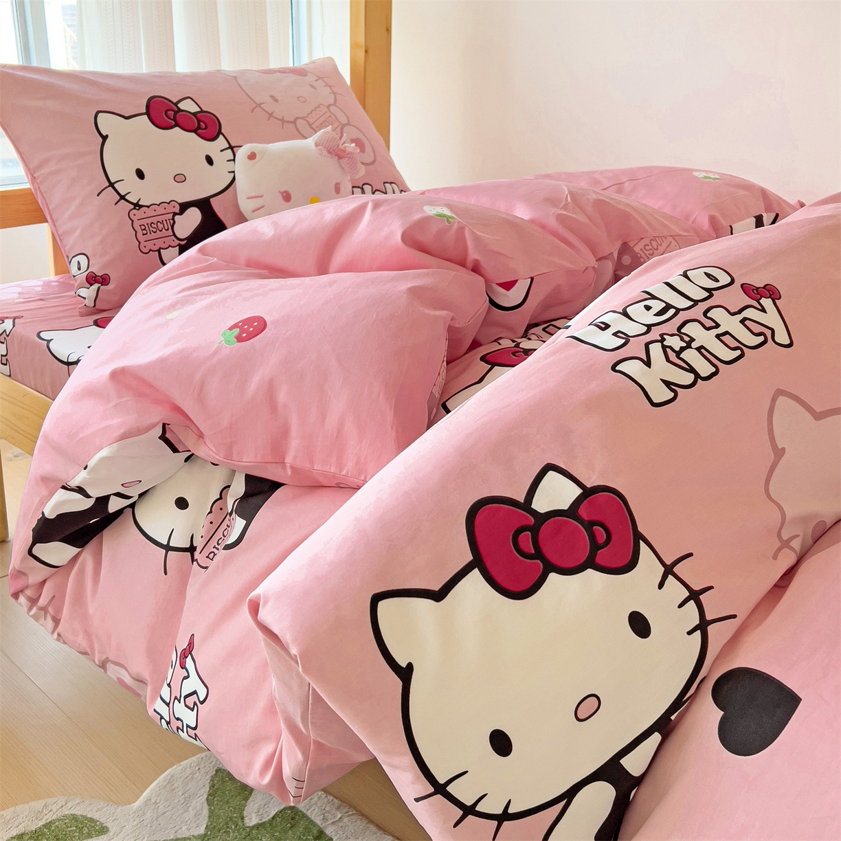 91家纺网 家纺一手货源 找家纺 名兮家居 2025-全棉纯棉13372经典奥特曼-三丽鸥学生床多件套【含防伪标】 爱心kt