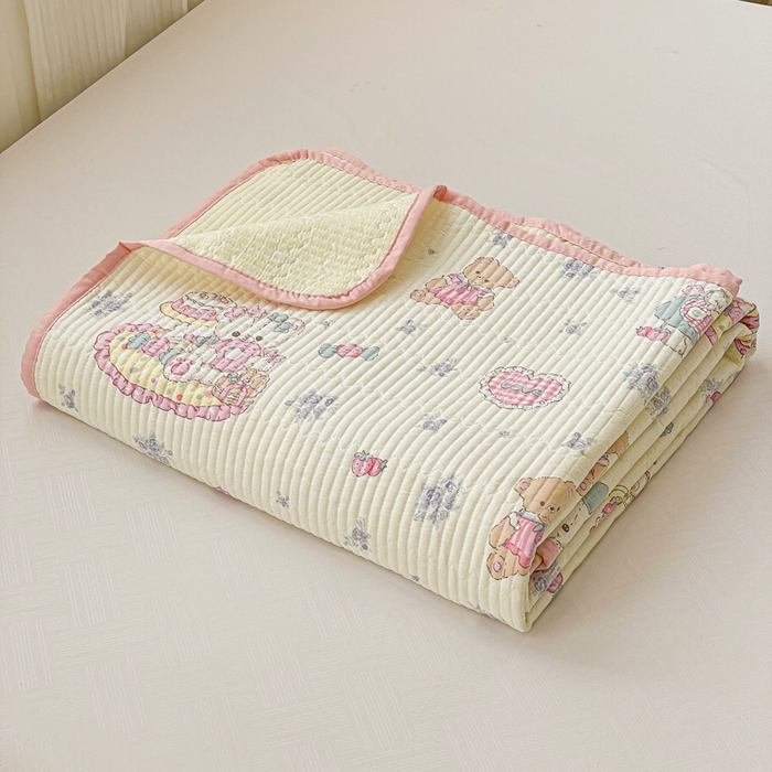 91家纺网 家纺一手货源 找家纺 富馨莱 2025春夏新款纯棉夹棉单床盖床盖单件薄床垫 开心美乐蒂