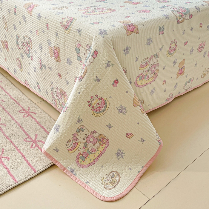 91家纺网 家纺一手货源 找家纺 富馨莱 2025春夏新款纯棉夹棉单床盖床盖单件薄床垫 开心美乐蒂