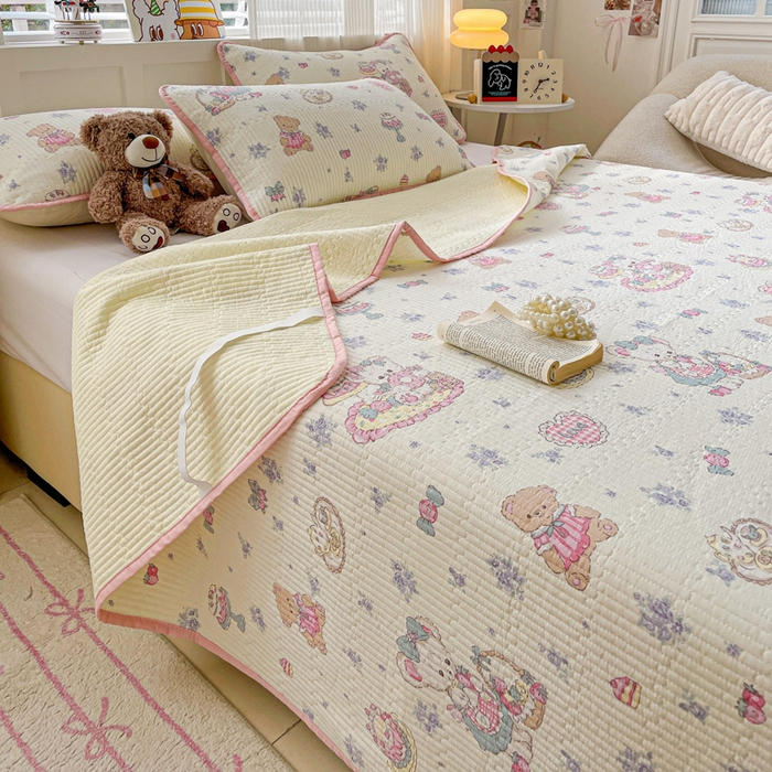 91家纺网 家纺一手货源 找家纺 富馨莱 2025春夏新款纯棉夹棉单床盖床盖单件薄床垫 开心美乐蒂