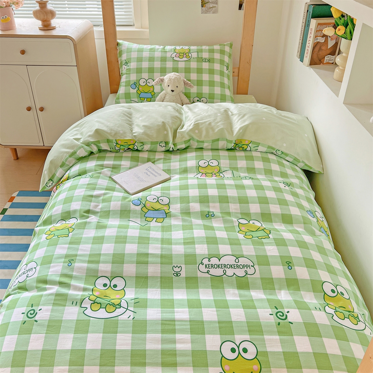 名兮家居 2025-全棉纯棉13372经典奥特曼-三丽鸥学生床多件套【含防伪标】 格子大眼蛙