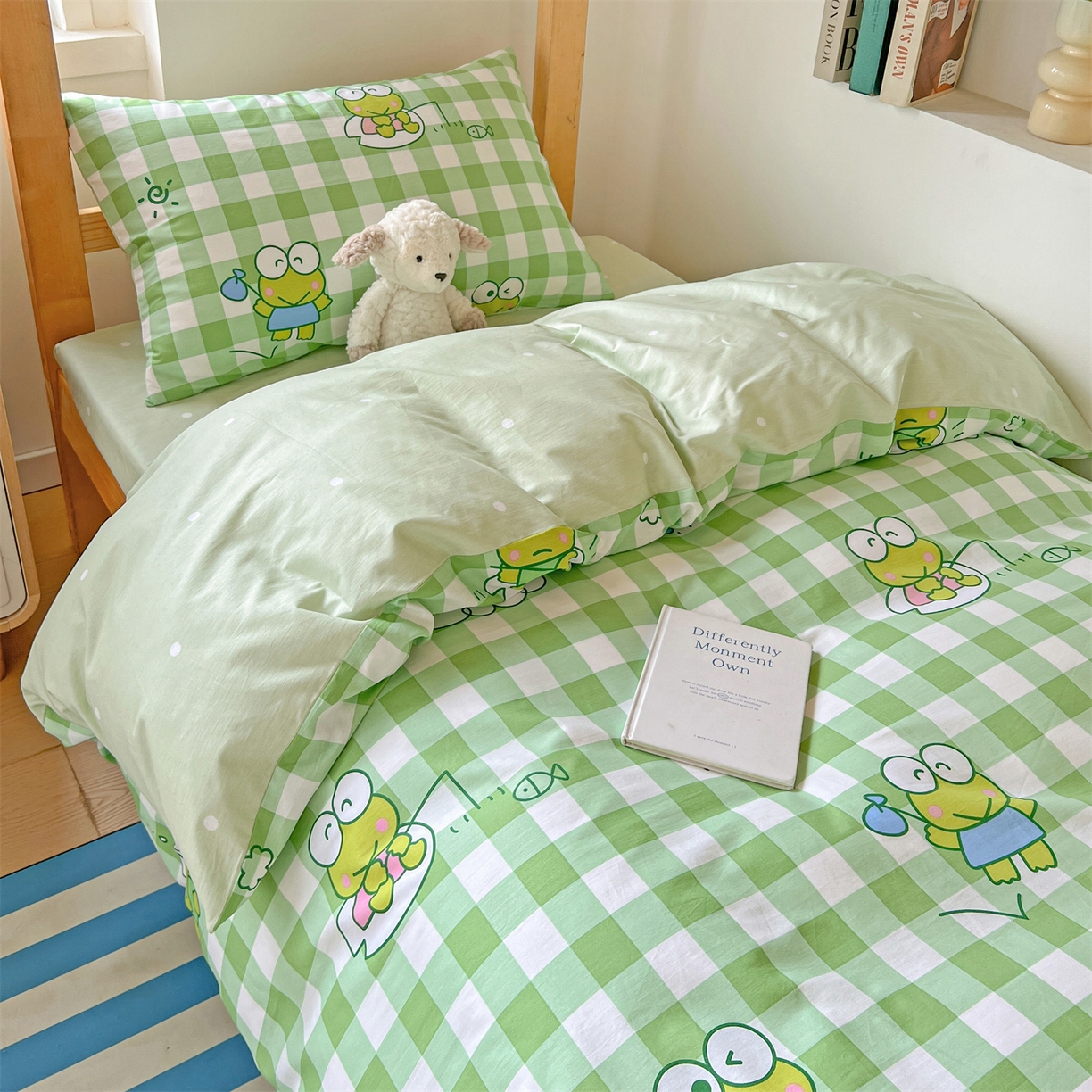 91家纺网 家纺一手货源 找家纺 名兮家居 2025-全棉纯棉13372经典奥特曼-三丽鸥学生床多件套【含防伪标】 格子大眼蛙