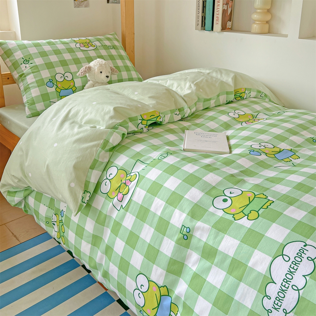 91家纺网 家纺一手货源 找家纺 名兮家居 2025-全棉纯棉13372经典奥特曼-三丽鸥学生床多件套【含防伪标】 格子大眼蛙