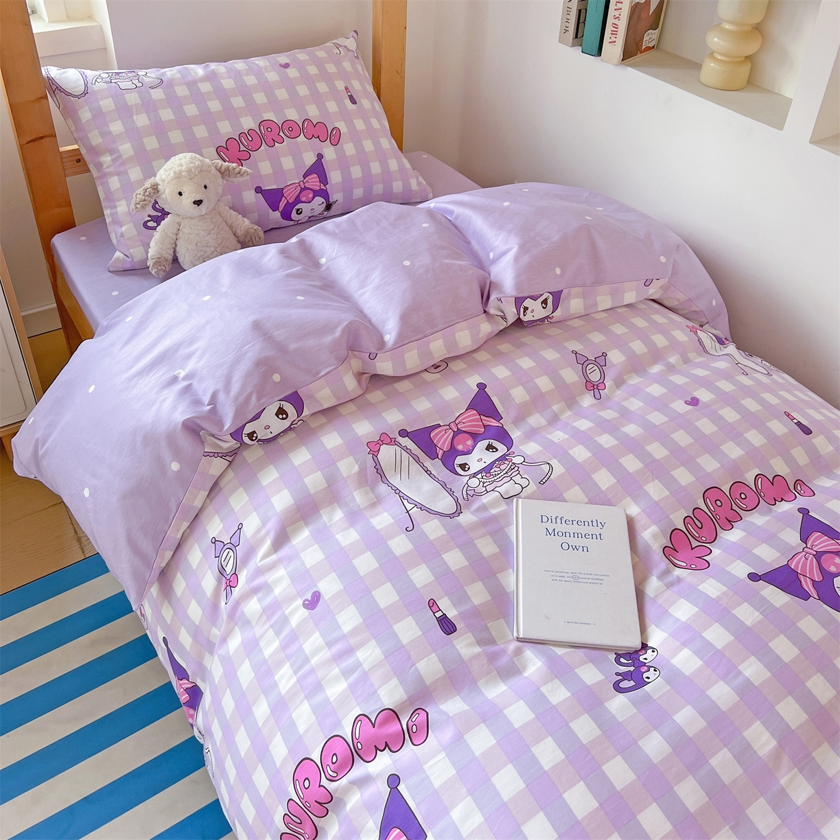 91家纺网 家纺一手货源 找家纺 名兮家居 2025-全棉纯棉13372经典奥特曼-三丽鸥学生床多件套【含防伪标】 格子库洛米