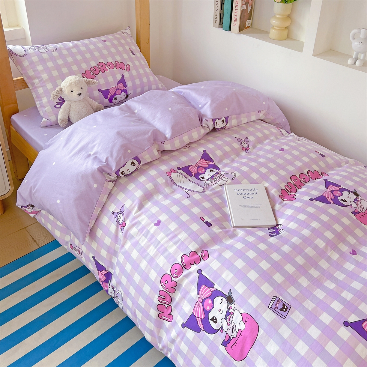 91家纺网 家纺一手货源 找家纺 名兮家居 2025-全棉纯棉13372经典奥特曼-三丽鸥学生床多件套【含防伪标】 格子库洛米