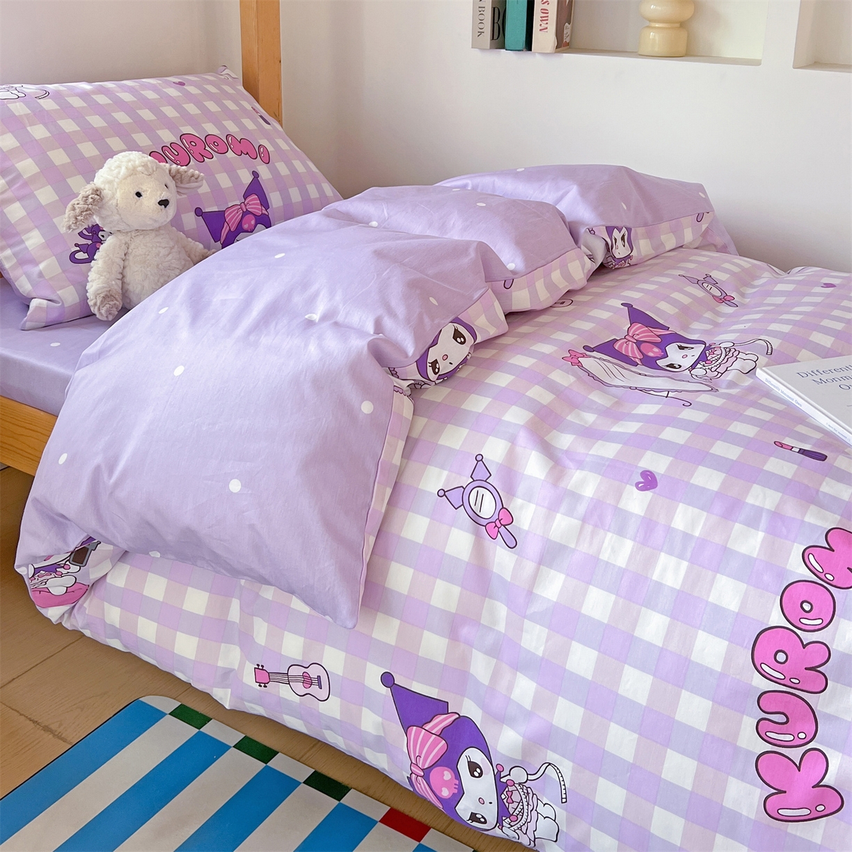 91家纺网 家纺一手货源 找家纺 名兮家居 2025-全棉纯棉13372经典奥特曼-三丽鸥学生床多件套【含防伪标】 格子库洛米