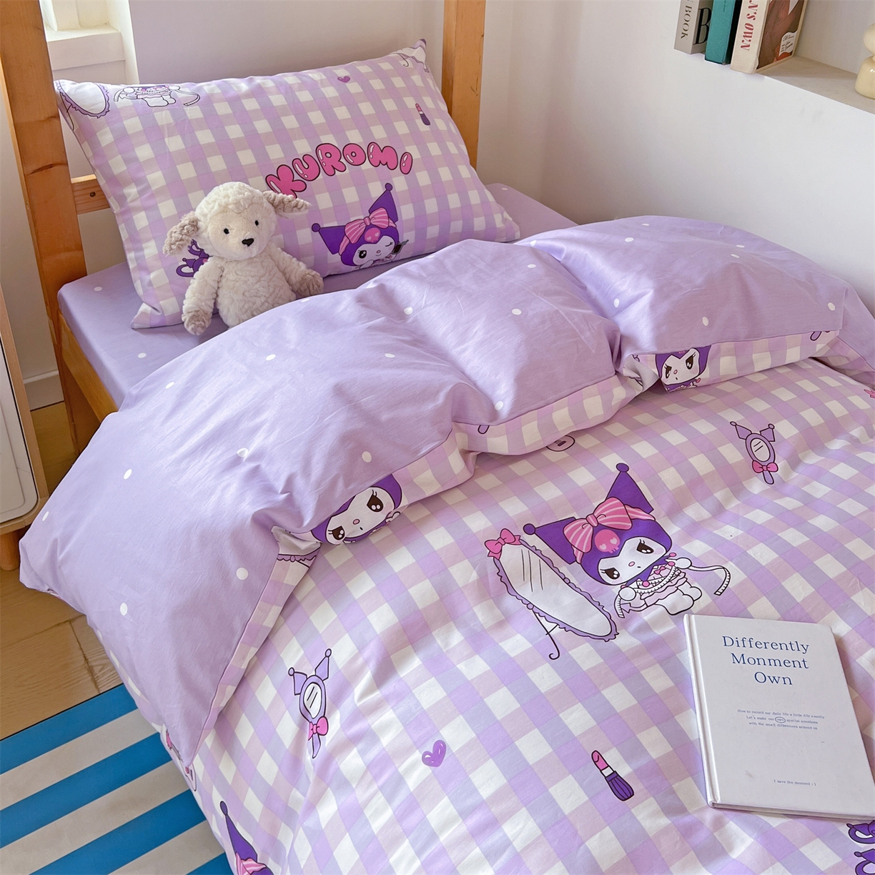 91家纺网 家纺一手货源 找家纺 名兮家居 2025-全棉纯棉13372经典奥特曼-三丽鸥学生床多件套【含防伪标】 格子库洛米