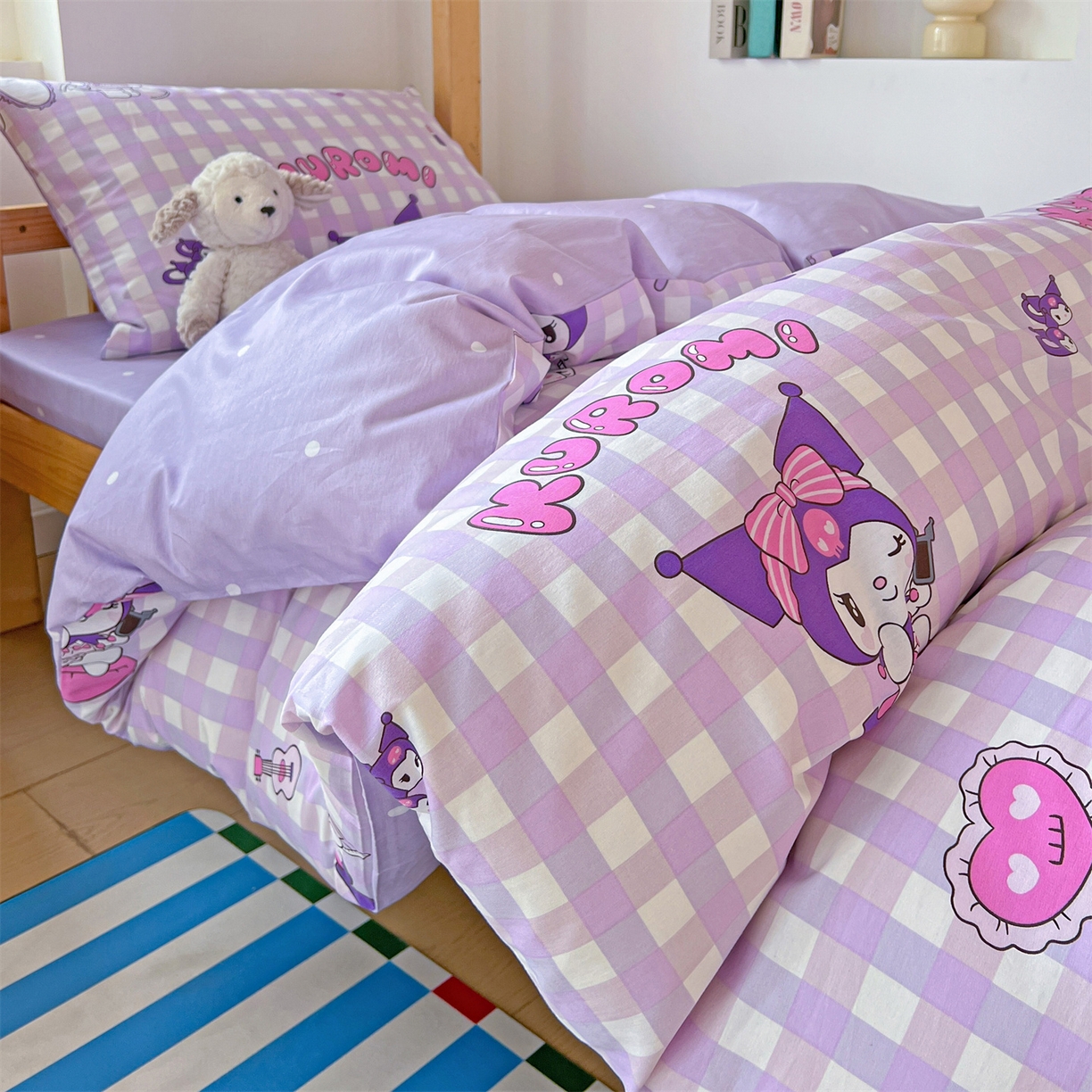 91家纺网 家纺一手货源 找家纺 名兮家居 2025-全棉纯棉13372经典奥特曼-三丽鸥学生床多件套【含防伪标】 格子库洛米