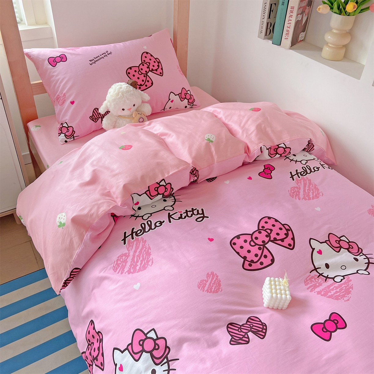 91家纺网 家纺一手货源 找家纺 名兮家居 2025-全棉纯棉13372经典奥特曼-三丽鸥学生床多件套【含防伪标】 蝴蝶结kt