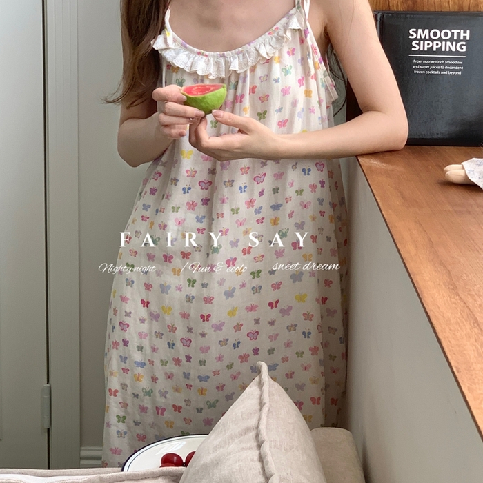 91家纺网 家纺一手货源 找家纺 （总）妍景家居生活馆 2025新款纱布吊带睡裙