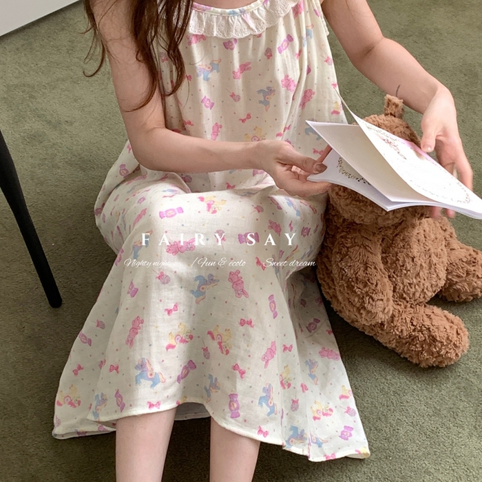 91家纺网 家纺一手货源 找家纺 （总）妍景家居生活馆 2025新款纱布吊带睡裙