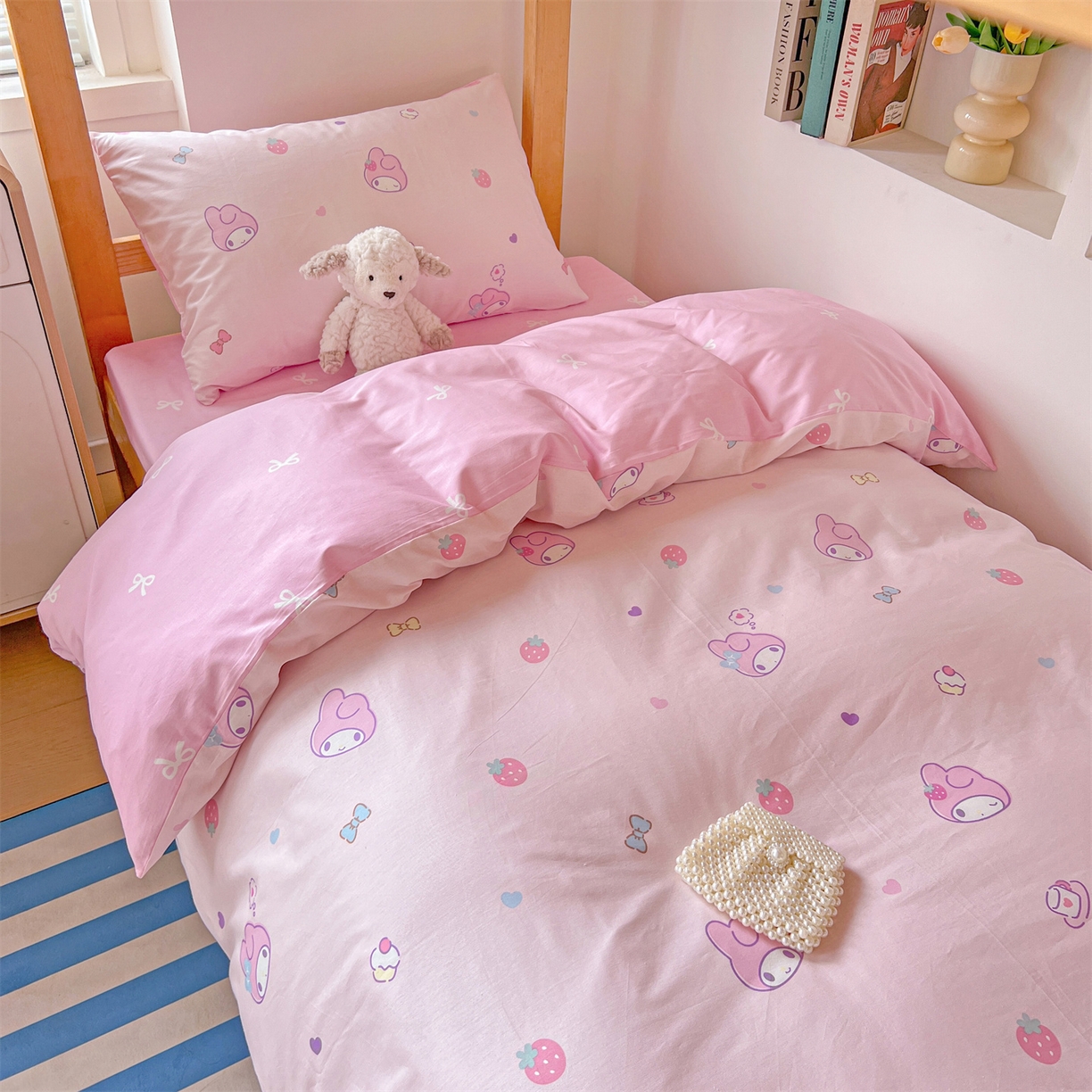 91家纺网 家纺一手货源 找家纺 名兮家居 2025-全棉纯棉13372经典奥特曼-三丽鸥学生床多件套【含防伪标】 俏皮美乐蒂