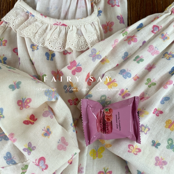 91家纺网 家纺一手货源 找家纺 妍景家居生活馆 2025新款纱布吊带睡裙 彩色蝴蝶