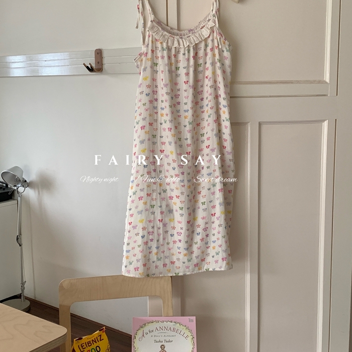 91家纺网 家纺一手货源 找家纺 妍景家居生活馆 2025新款纱布吊带睡裙 彩色蝴蝶