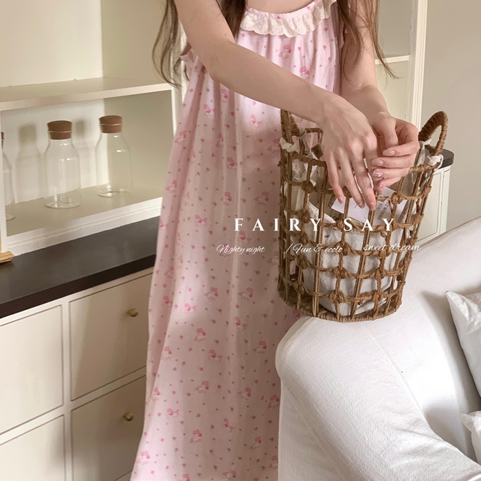 91家纺网 家纺一手货源 找家纺 妍景家居生活馆 2025新款纱布吊带睡裙 粉色小马