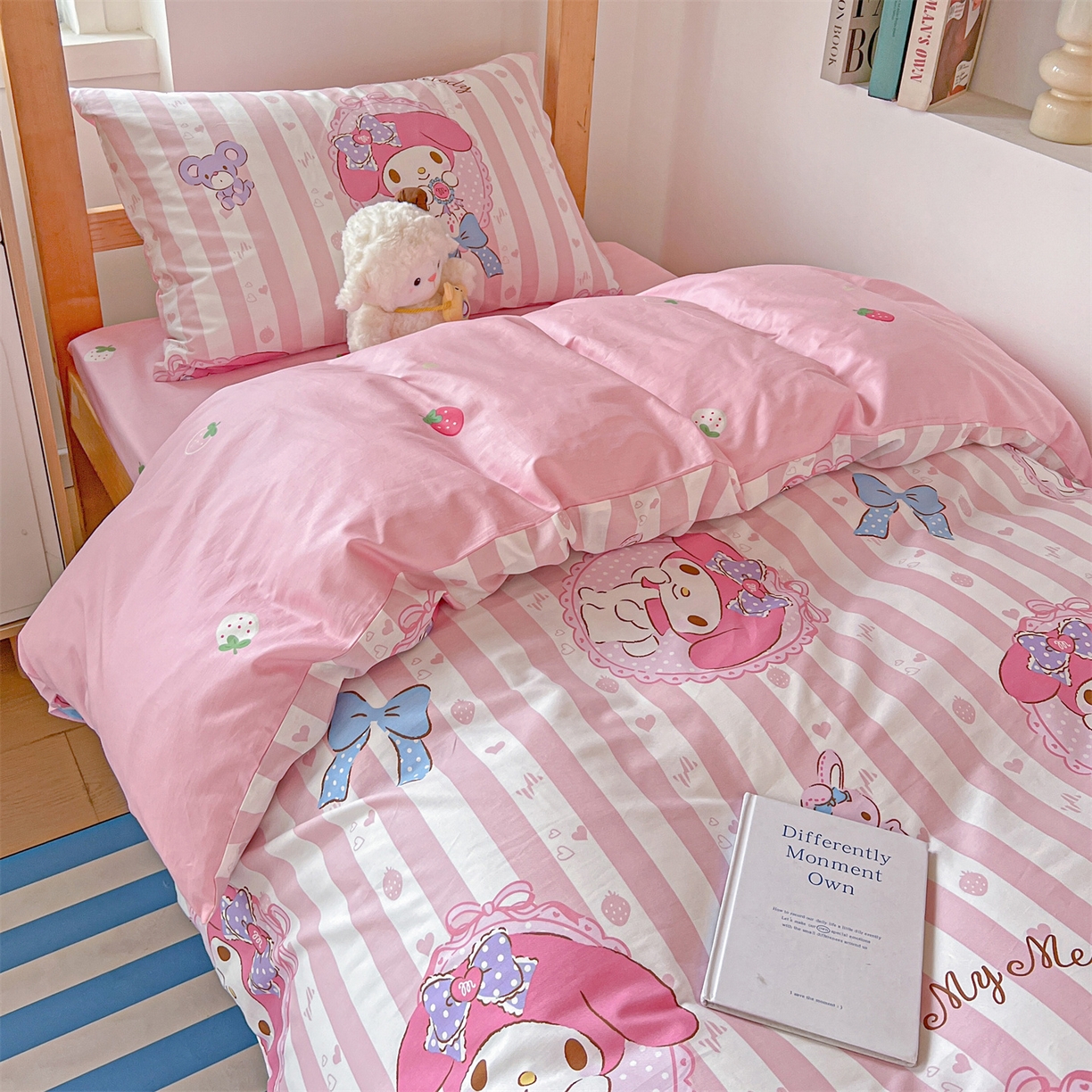 91家纺网 家纺一手货源 找家纺 名兮家居 2025-全棉纯棉13372经典奥特曼-三丽鸥学生床多件套【含防伪标】 竖条美乐蒂