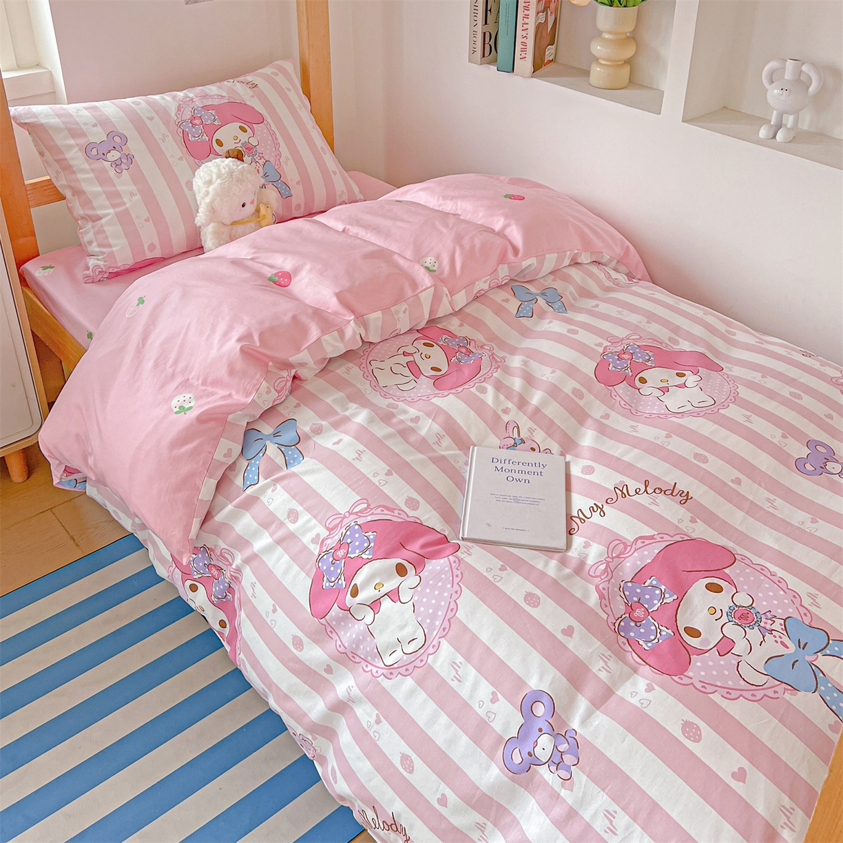 91家纺网 家纺一手货源 找家纺 名兮家居 2025-全棉纯棉13372经典奥特曼-三丽鸥学生床多件套【含防伪标】 竖条美乐蒂