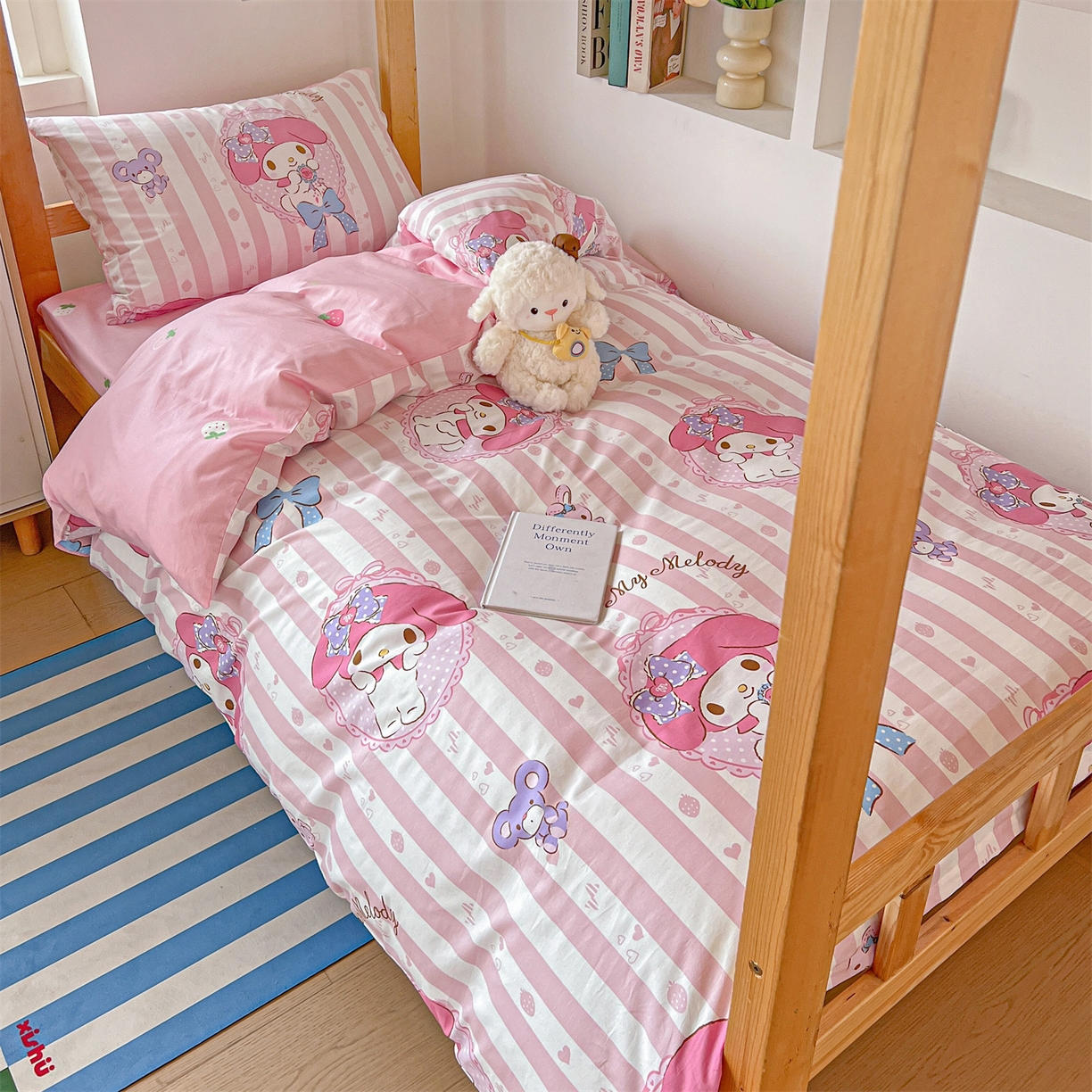 91家纺网 家纺一手货源 找家纺 名兮家居 2025-全棉纯棉13372经典奥特曼-三丽鸥学生床多件套【含防伪标】 竖条美乐蒂