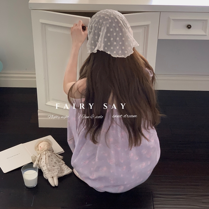 91家纺网 家纺一手货源 找家纺 妍景家居生活馆 2025新款纱布吊带睡裙 灰紫色蝴蝶