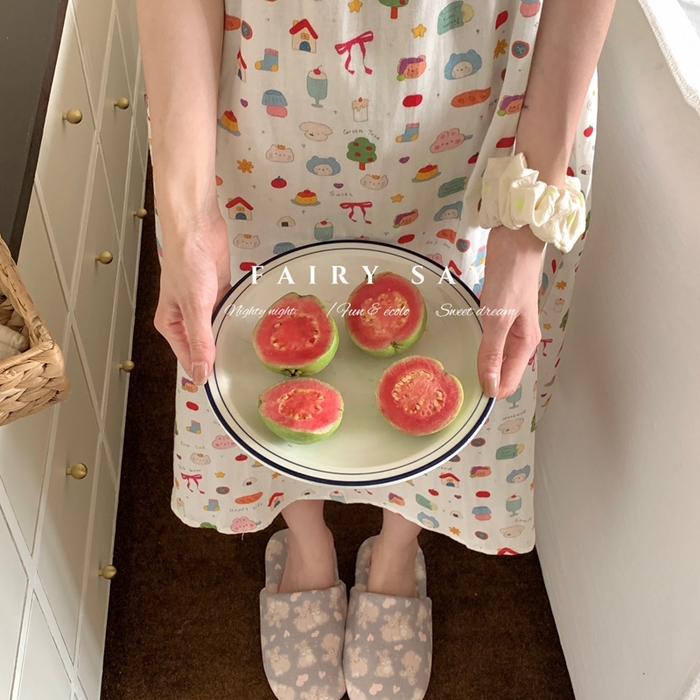 91家纺网 家纺一手货源 找家纺 妍景家居生活馆 2025新款纱布吊带睡裙 可爱小元素