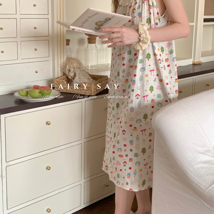 91家纺网 家纺一手货源 找家纺 妍景家居生活馆 2025新款纱布吊带睡裙 可爱小元素