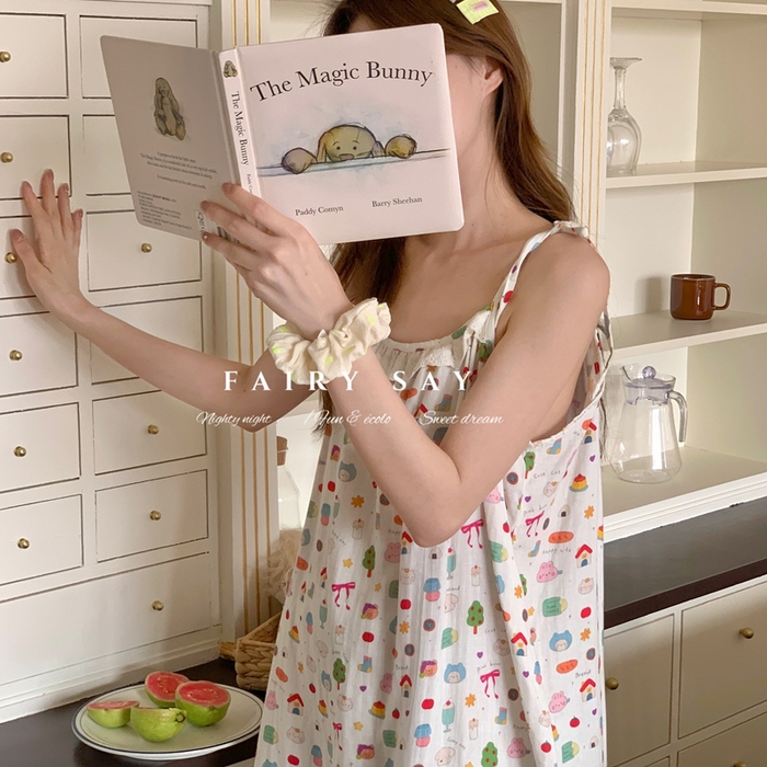 91家纺网 家纺一手货源 找家纺 妍景家居生活馆 2025新款纱布吊带睡裙 可爱小元素