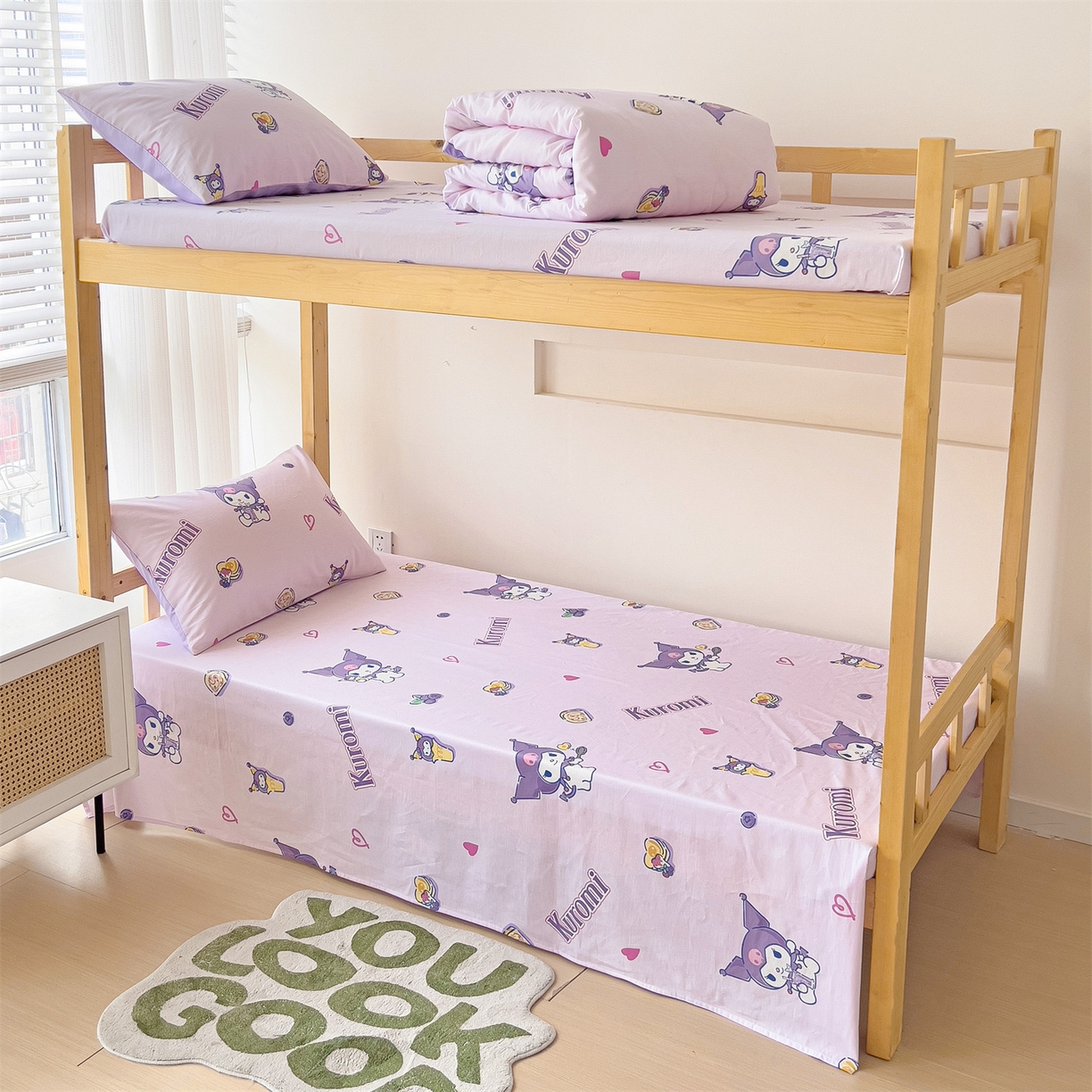 91家纺网 家纺一手货源 找家纺 名兮家居 2025-全棉纯棉13372经典奥特曼-三丽鸥学生床多件套【含防伪标】 甜筒库洛米