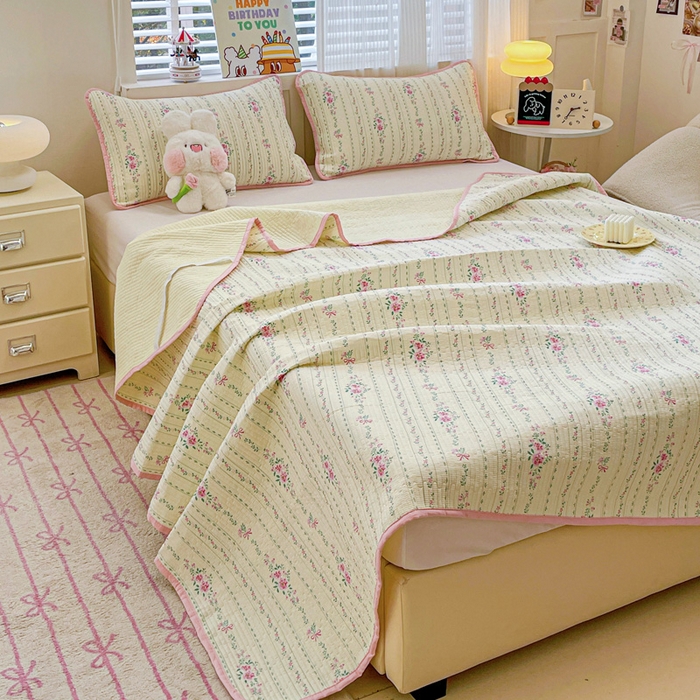 91家纺网 家纺一手货源 找家纺 富馨莱 2025春夏新款纯棉夹棉单床盖床盖单件薄床垫 莫奈