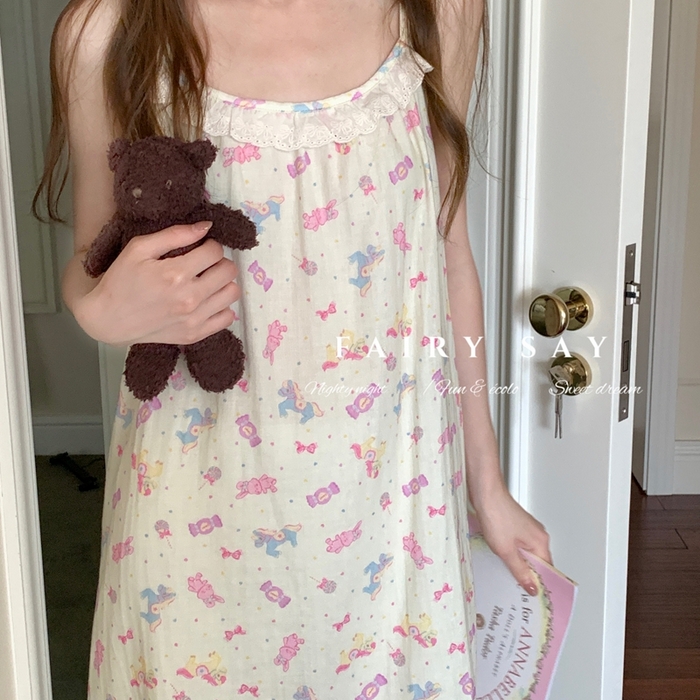 91家纺网 家纺一手货源 找家纺 妍景家居生活馆 2025新款纱布吊带睡裙 软糖兔子