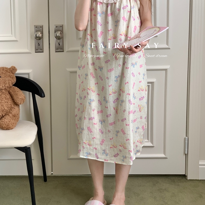 91家纺网 家纺一手货源 找家纺 妍景家居生活馆 2025新款纱布吊带睡裙 软糖兔子