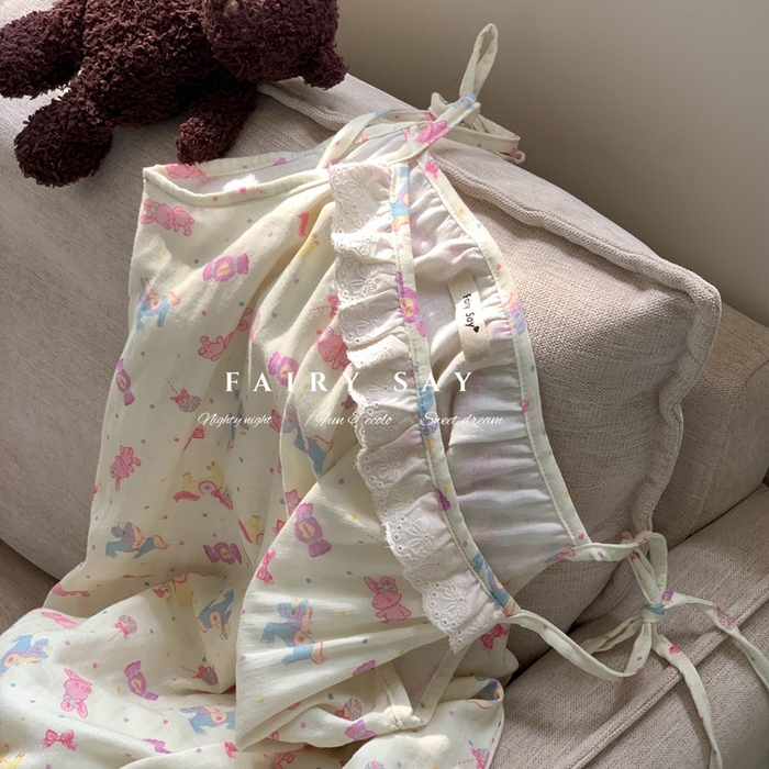 91家纺网 家纺一手货源 找家纺 妍景家居生活馆 2025新款纱布吊带睡裙 软糖兔子