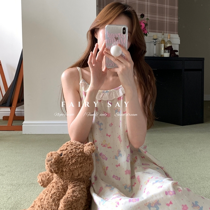 91家纺网 家纺一手货源 找家纺 妍景家居生活馆 2025新款纱布吊带睡裙 软糖兔子