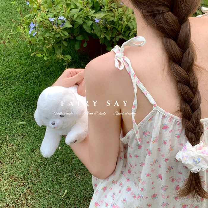 91家纺网 家纺一手货源 找家纺 妍景家居生活馆 2025新款纱布吊带睡裙 碎花蝴蝶