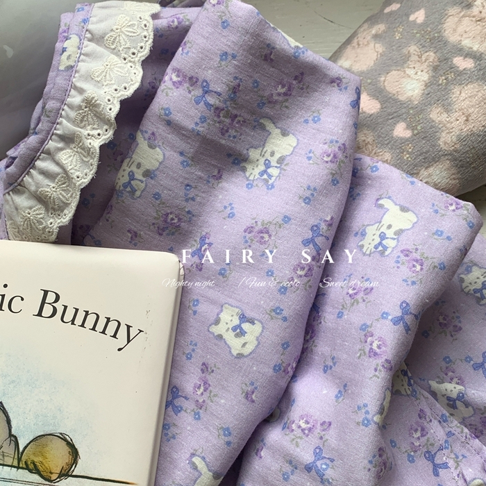 91家纺网 家纺一手货源 找家纺 妍景家居生活馆 2025新款纱布吊带睡裙 紫色蝴蝶结猫咪