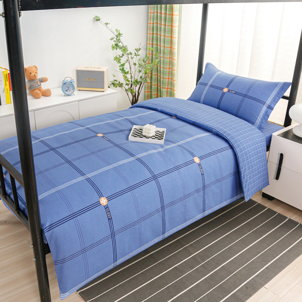 91家纺网 家纺一手货源 找家纺 （总）乐旗家纺 2025新款13372全棉床笠款学生宿舍三件套六件套多件套