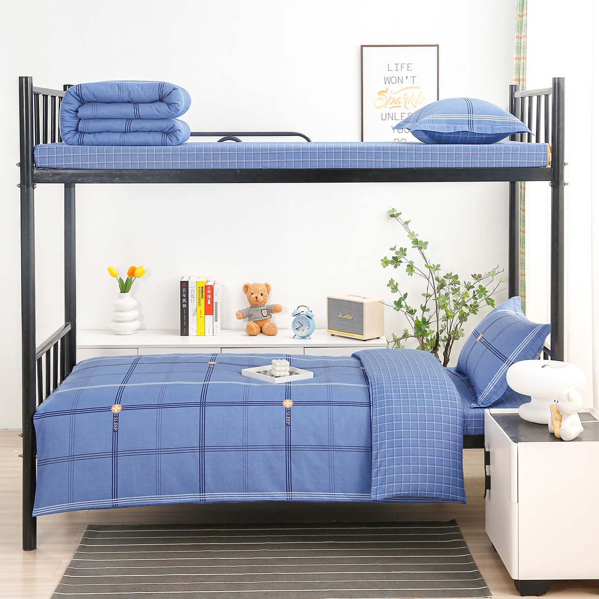 91家纺网 家纺一手货源 找家纺 （总）乐旗家纺 2025新款13372全棉床笠款学生宿舍三件套六件套多件套