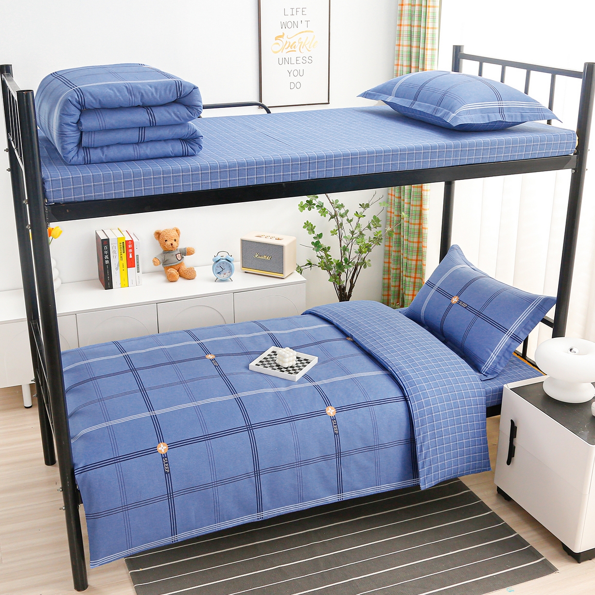 91家纺网 家纺一手货源 找家纺 （总）乐旗家纺 2025新款13372全棉床笠款学生宿舍三件套六件套多件套