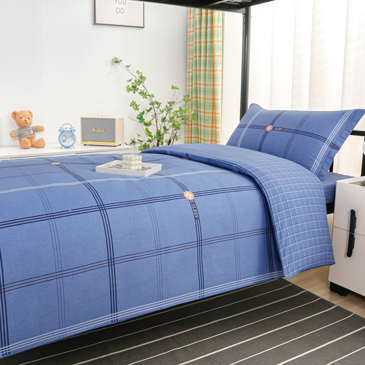 91家纺网 家纺一手货源 找家纺 （总）乐旗家纺 2025新款13372全棉床笠款学生宿舍三件套六件套多件套