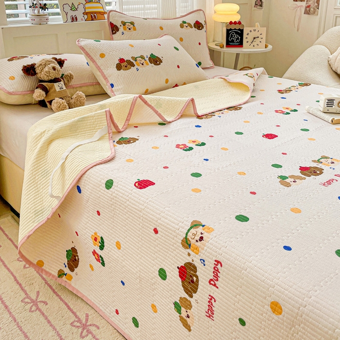 91家纺网 家纺一手货源 找家纺 富馨莱 2025春夏新款纯棉夹棉单床盖床盖单件薄床垫 三只小狗