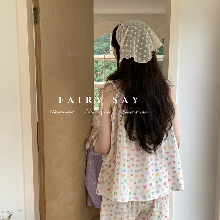 91家纺网 家纺一手货源 找家纺 妍景家居生活馆 2025新款纱布吊带套装 彩色蝴蝶