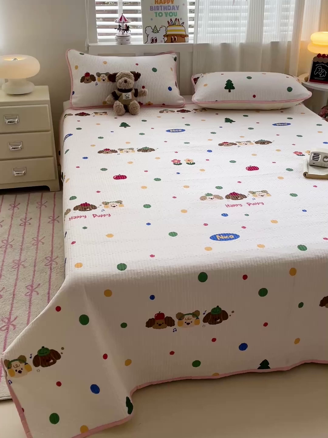 91家纺网 家纺一手货源 找家纺 富馨莱 2025春夏新款纯棉夹棉单床盖床盖单件薄床垫 三只小狗